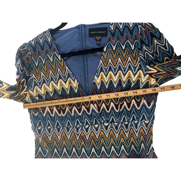 NWT Donna Morgan Nordstrom 6 Blue Rust Zig Zag Crochet Dress Poet Sleeve #5575 - Picture 13 of 16